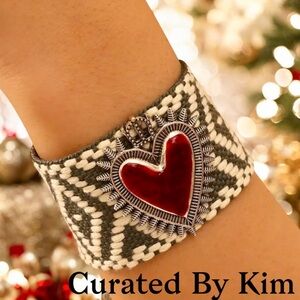 Woven Fabric Cuff Bracelet With Metal Heart ~ Adjustable ❤️